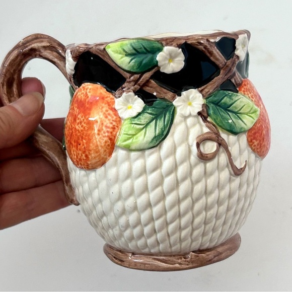 FITZ & FLOYD 1992 Mediterranean Fruit Orange Blossoms Basket Weave Coffee Mug - Picture 2 of 9
